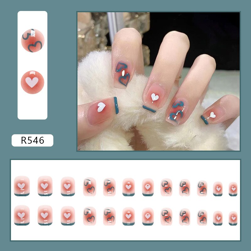 24Pcs/Box Sweet Short Round/Square Head False Nail Art Full Cover Detachable Artificial Fake Nails Ballerina Press on Nails Tips R546