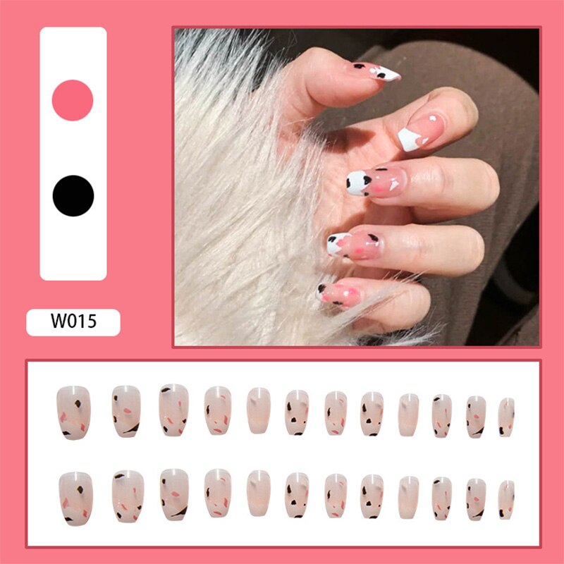 24Pcs/Box White French Fake Nails Press on Long XL Length Rhinestone Design False Nails Full Cover Acrylic Nail Tips JZJ-W015