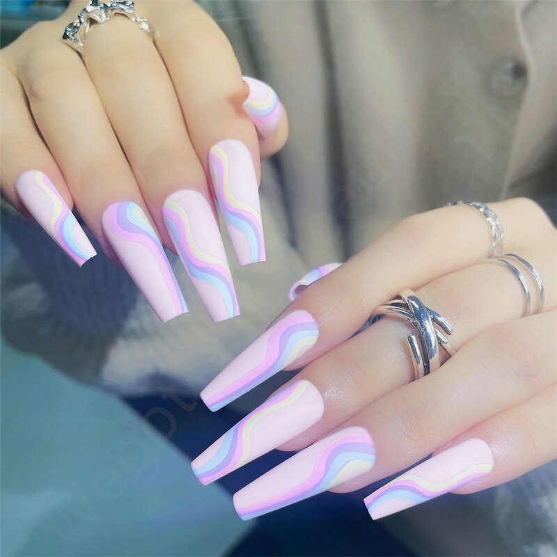 24Pcs/Box White French Fake Nails Press on Long XL Length Rhinestone Design False Nails Full Cover Acrylic Nail Tips