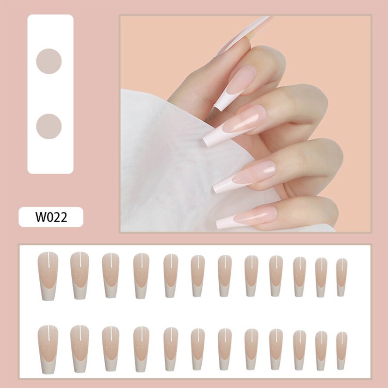 24Pcs/Box White French Fake Nails Press on Long XL Length Rhinestone Design False Nails Full Cover Acrylic Nail Tips JZJ-W022