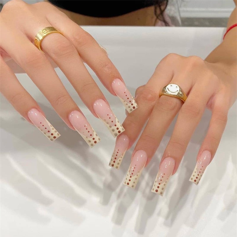 24Pcs/Box White French Fake Nails Press on Long XL Length Rhinestone Design False Nails Full Cover Acrylic Nail Tips JZJP-JP1443