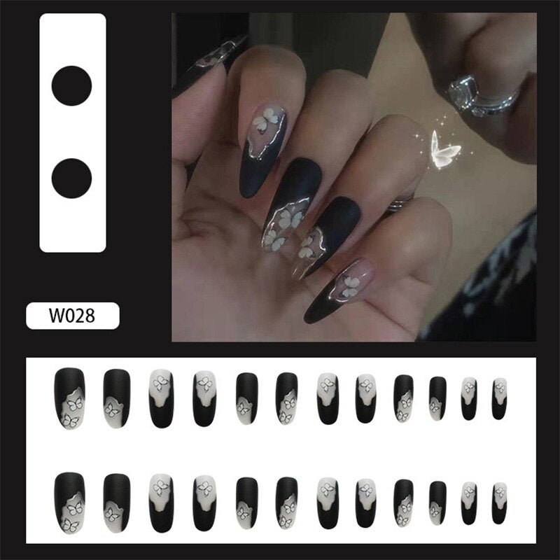 24Pcs/Box White French Fake Nails Press on Long XL Length Rhinestone Design False Nails Full Cover Acrylic Nail Tips JZJ-W028