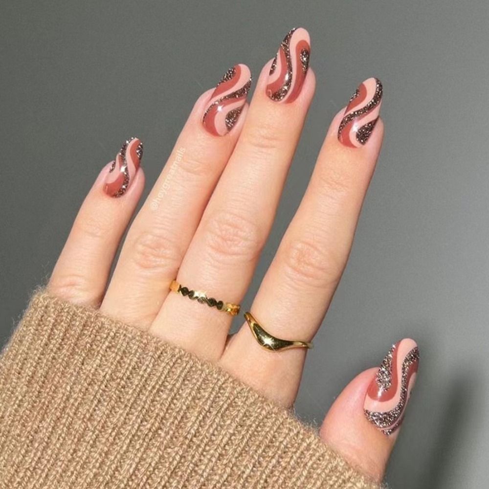 24Pcs Detachable Almond French Full Cover False Nails Silver Butterfly Lines Stiletto Fake Nials Press On Nails DIY Manicure JP2093