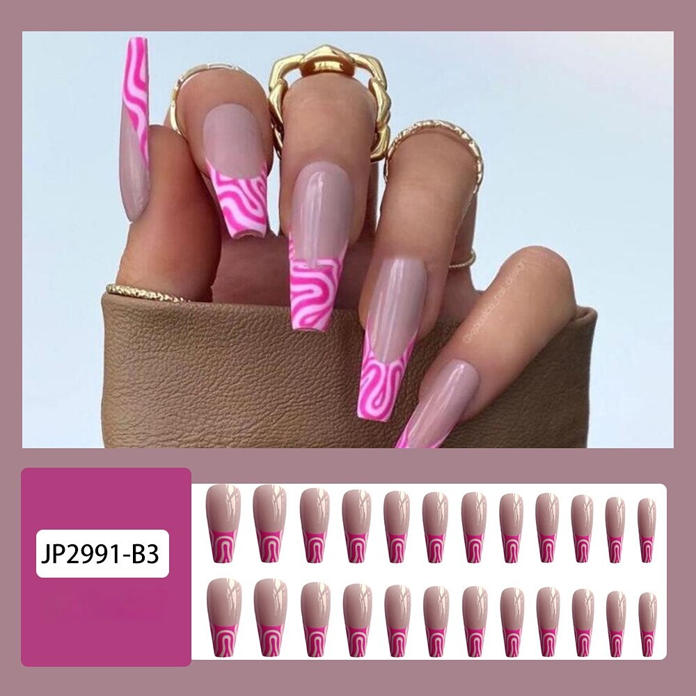 24Pcs Fashion Wearable Nail Art Butterfly Design Detachable Nude Color Coffin Fake Nails with Glue Full Cover Press on Nails MT584JP2991B3