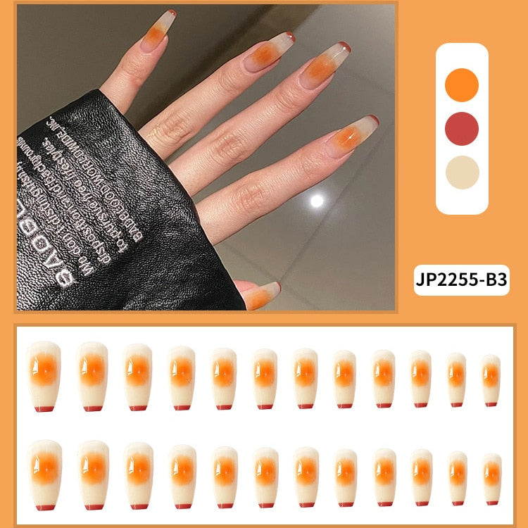 24Pcs Fashion Wearable Nail Art Butterfly Design Detachable Nude Color Coffin Fake Nails with Glue Full Cover Press on Nails MT591JP2255B3