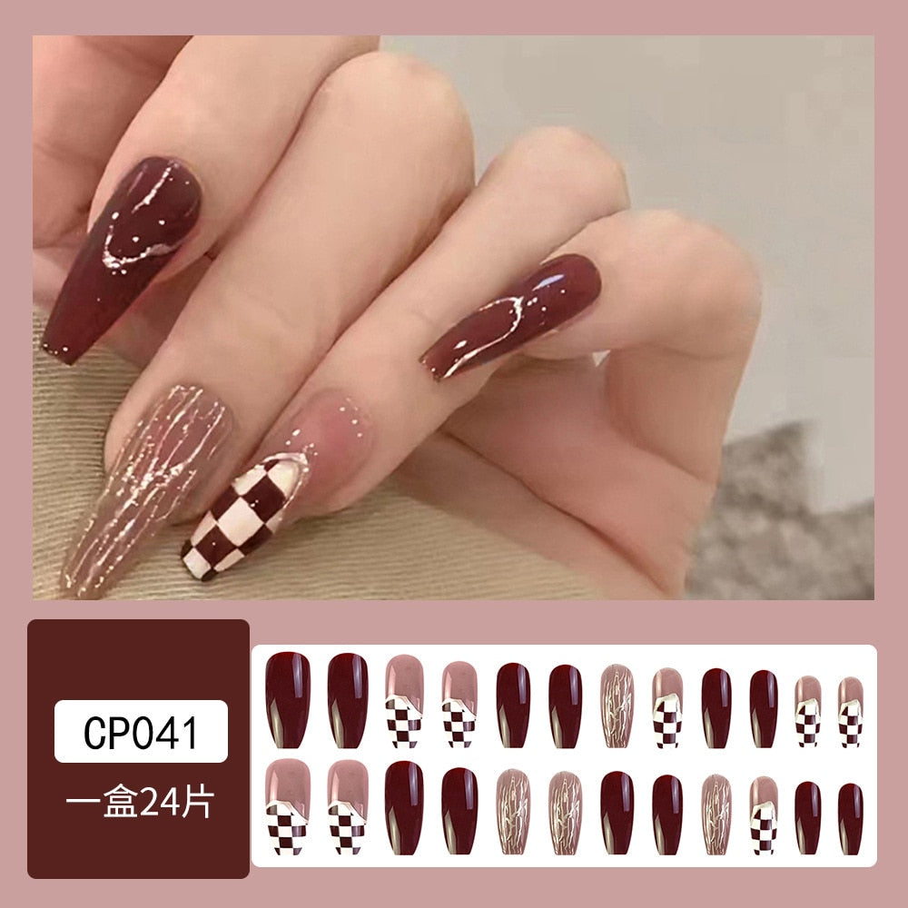 24Pcs Glitter Pink Fake Nails Press on French Set almond Cute Nail Art korean Fake Nails Acrylic Full Cover Tips with Glue CP041