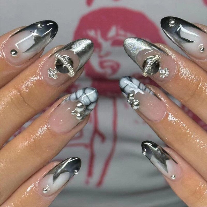 24Pcs Halloween Black Ghost Long Ballet False Nails With Heart Blood Design Halloween Press On Nails Detachable Full Cover Nails 2255