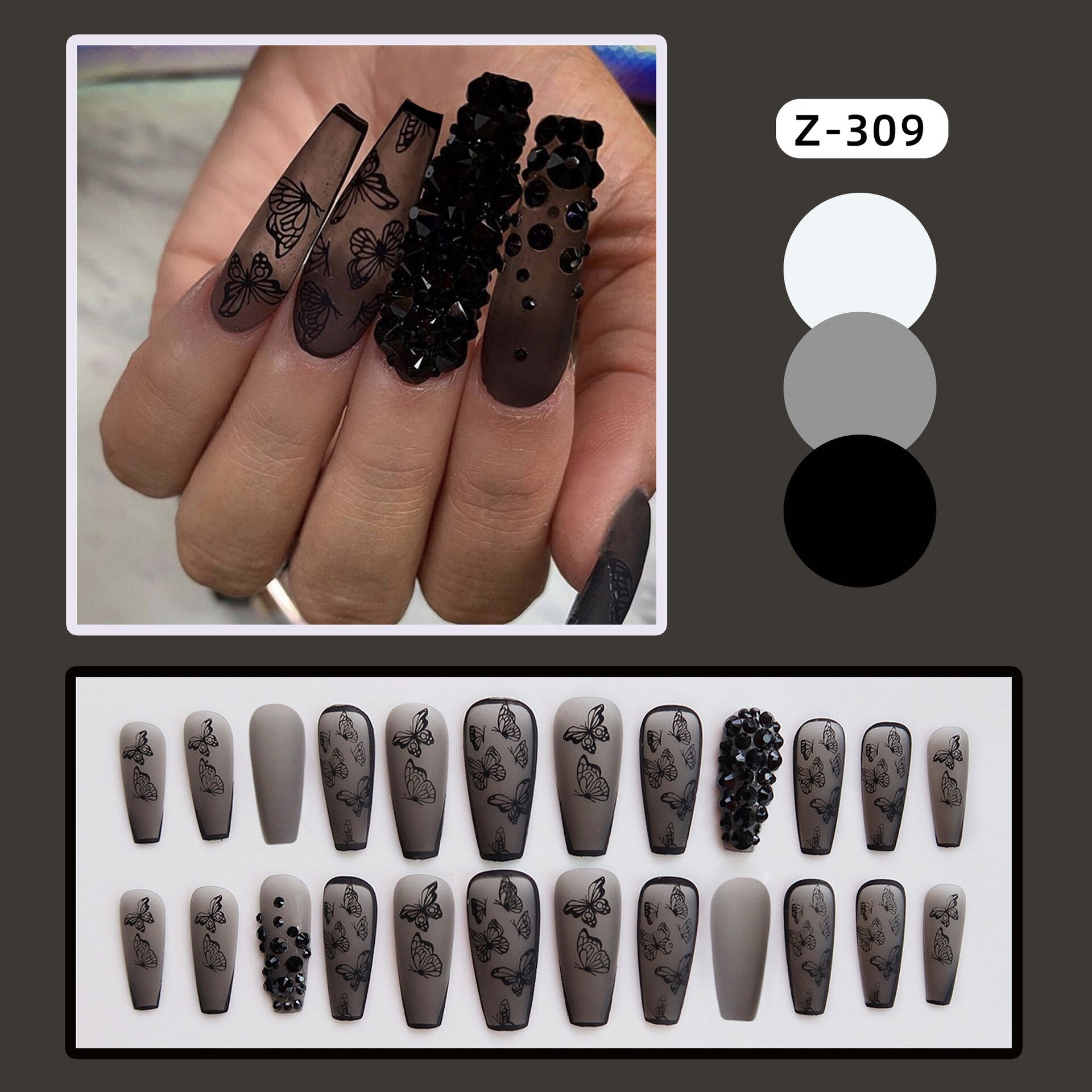 24Pcs Long Coffin False Nails Gold Glitter Sequins Designs Press On Full Cover Fake Nails Tips Wearable Manicure Art Accessories C4