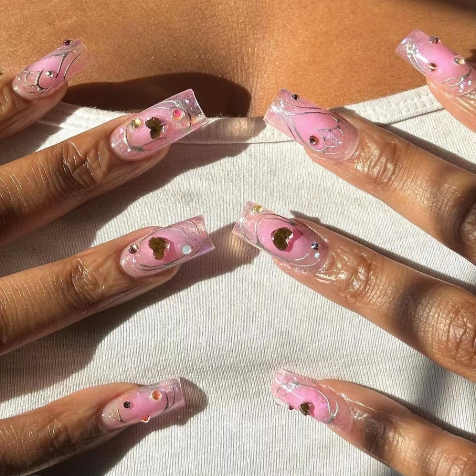 24Pcs Purple Y2K Press on Nails Star Diamond Designs Full Cover Fake Nails Long Coffin Acrylic False Nails for Women 2024 New YA-17