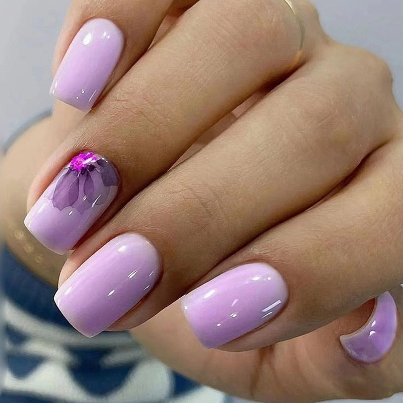 24Pcs Purple Y2K Press on Nails Star Diamond Designs Full Cover Fake Nails Long Coffin Acrylic False Nails for Women 2024 New YA-13