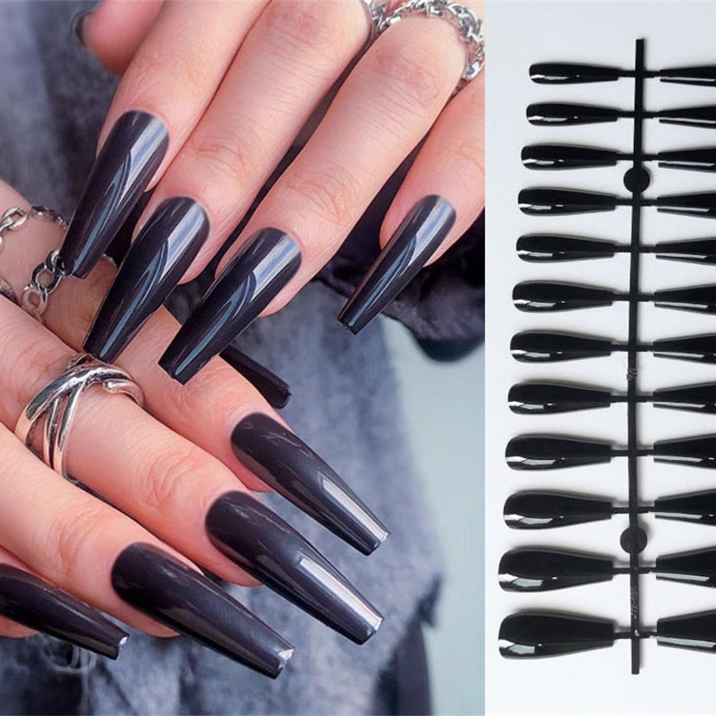 24Pcs Purple Y2K Press on Nails Star Diamond Designs Full Cover Fake Nails Long Coffin Acrylic False Nails for Women 2024 New YA