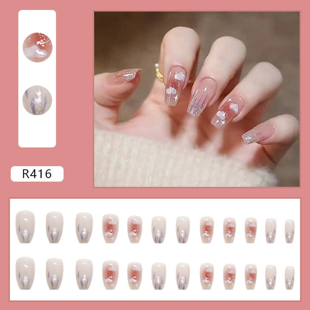 24Pcs Super Shiny False Nails 3D Drop Diamond y2k Mid-length Coffin Ballet Fake Nails Full Finished Fake Nail Patches For Girls 8