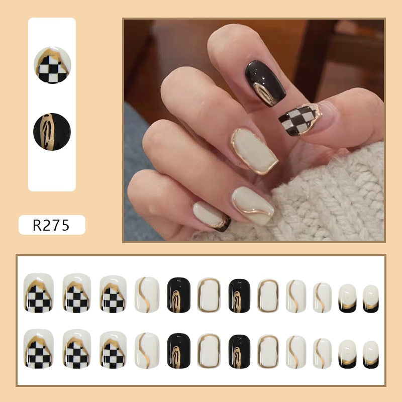 24Ps Childlike Fake Nails With Glue Cute Kawaii Personality Stick On Nails False Girls Short Press On Nail Art DIY Manicure Tool Nails With Glue R275