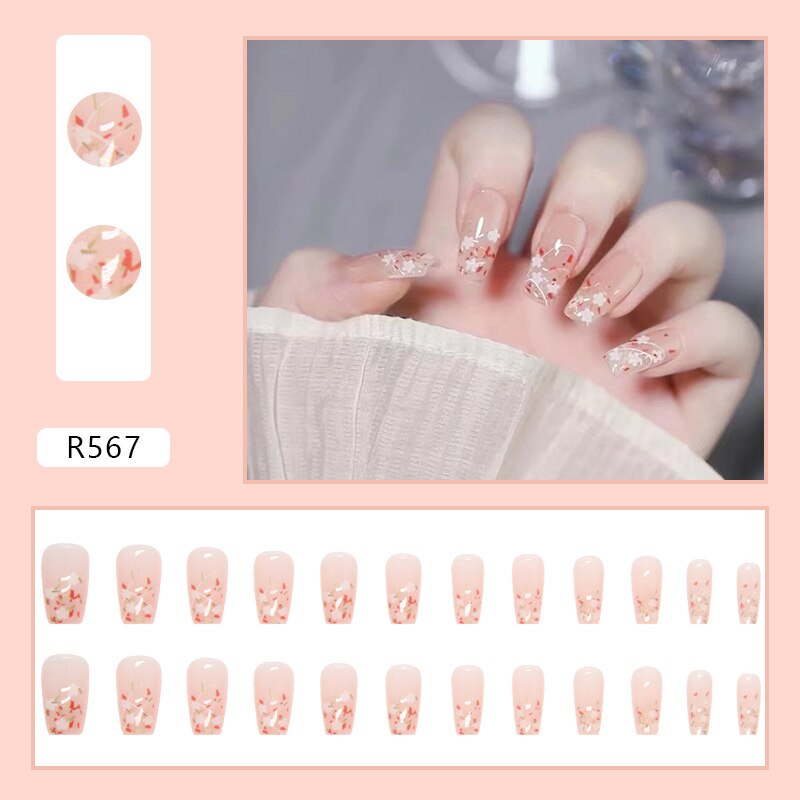 24Ps Childlike Fake Nails With Glue Cute Kawaii Personality Stick On Nails False Girls Short Press On Nail Art DIY Manicure Tool Nails With Glue R567