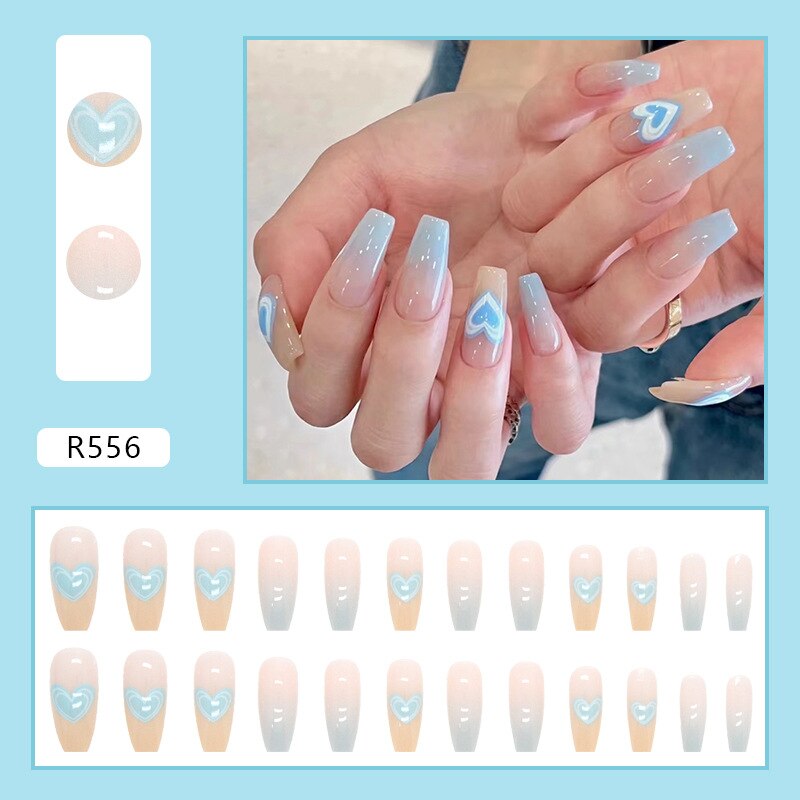 24Ps Childlike Fake Nails With Glue Cute Kawaii Personality Stick On Nails False Girls Short Press On Nail Art DIY Manicure Tool Nails With Glue R556