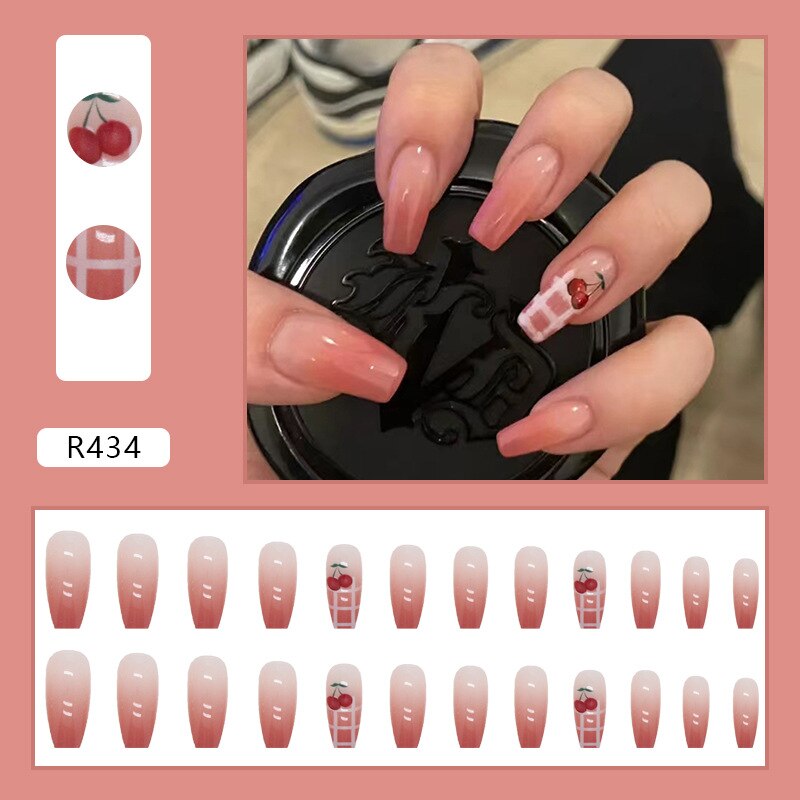 24Ps Childlike Fake Nails With Glue Cute Kawaii Personality Stick On Nails False Girls Short Press On Nail Art DIY Manicure Tool Nails With Glue R434