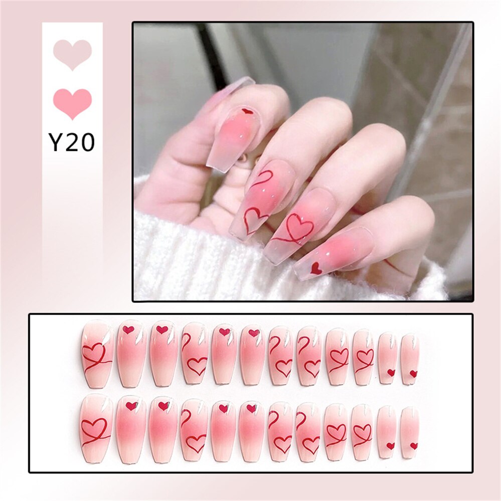 24Ps Childlike Fake Nails With Glue Cute Kawaii Personality Stick On Nails False Girls Short Press On Nail Art DIY Manicure Tool Nails With Glue Y20