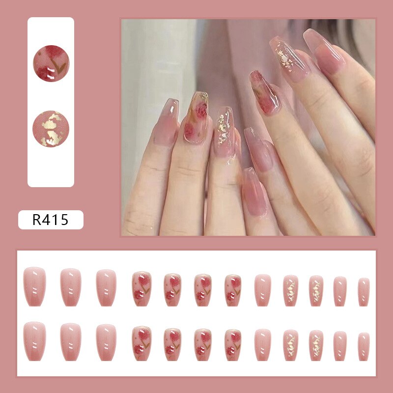 24Ps Childlike Fake Nails With Glue Cute Kawaii Personality Stick On Nails False Girls Short Press On Nail Art DIY Manicure Tool Nails With Glue R415