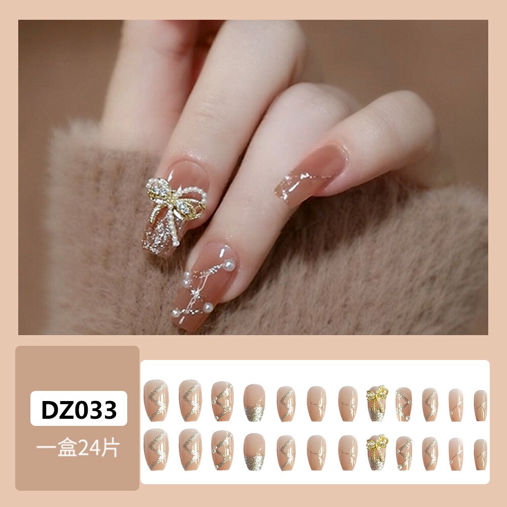 24pcs 2024 Ballet False Nail Full Cover Fake Nail Butterfly Love Nails Tip French Coffin Nails Press on Nails DZ033