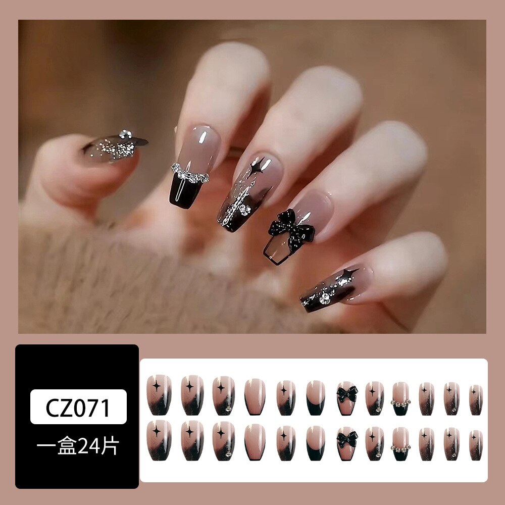 24pcs 2024 Ballet False Nail Full Cover Fake Nail Butterfly Love Nails Tip French Coffin Nails Press on Nails CZ071 5-0