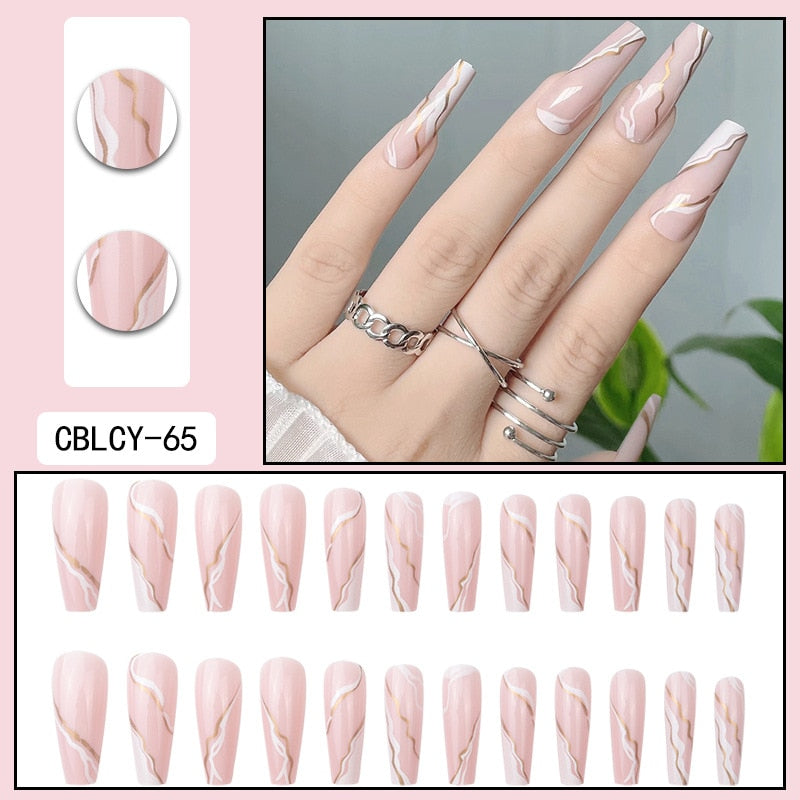 24pcs/Box Charming Pink Flame Short Ballet Wearable Fake Nails press on Square Head Full Cover Detachable Finished Fingernails