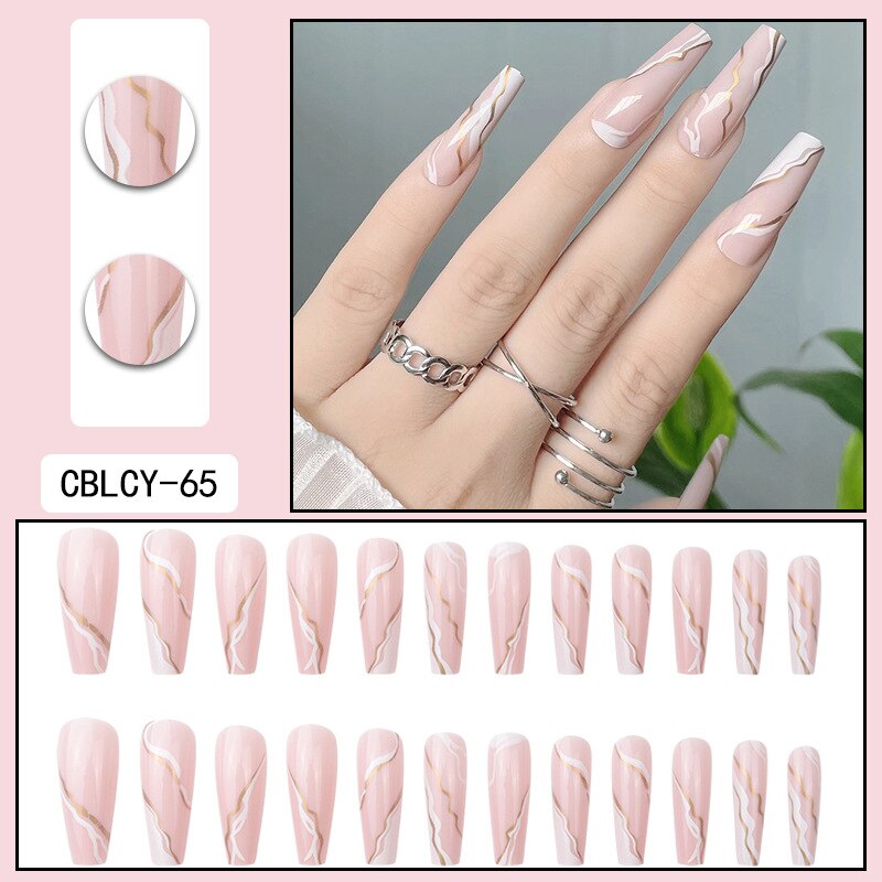 24pcs/Box Charming Pink Flame Short Ballet Wearable Fake Nails press on Square Head Full Cover Detachable Finished Fingernails