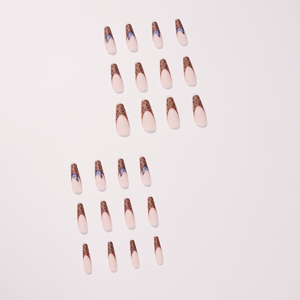 24pcs Detachable Coffin False Nails Chestnut Brown Leopard Butterfly Full Cover Fake Nails DIY Glue Press On Nails Nail Supplies