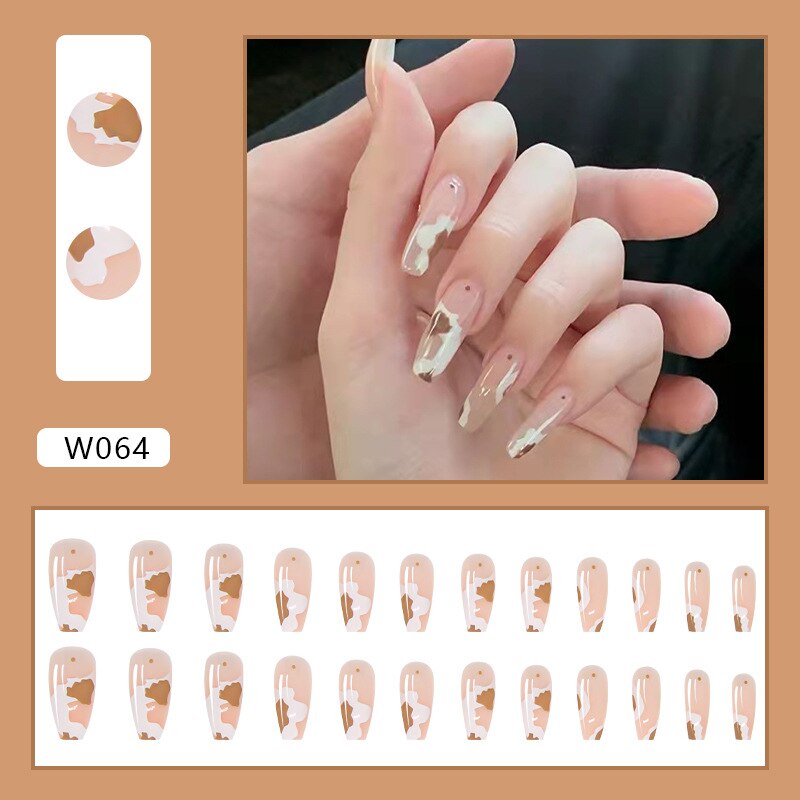 24pcs Douyin 2024 Nail Press on Long Ballet False Nails Extension Tip Reusable Adhesive Y2k Pink Black Sweet Cool Style Manicure W064 IcePermeable Sm