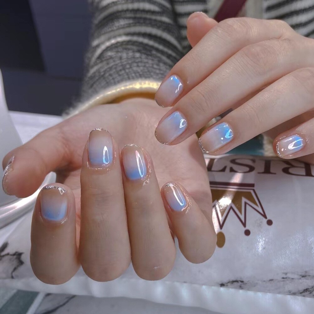 24pcs False Nail French Gold Coffee Color Coffin Fake Nail Patch Wearable Full Cover Nails for Girl Press on Nail Tips Wholesale L3