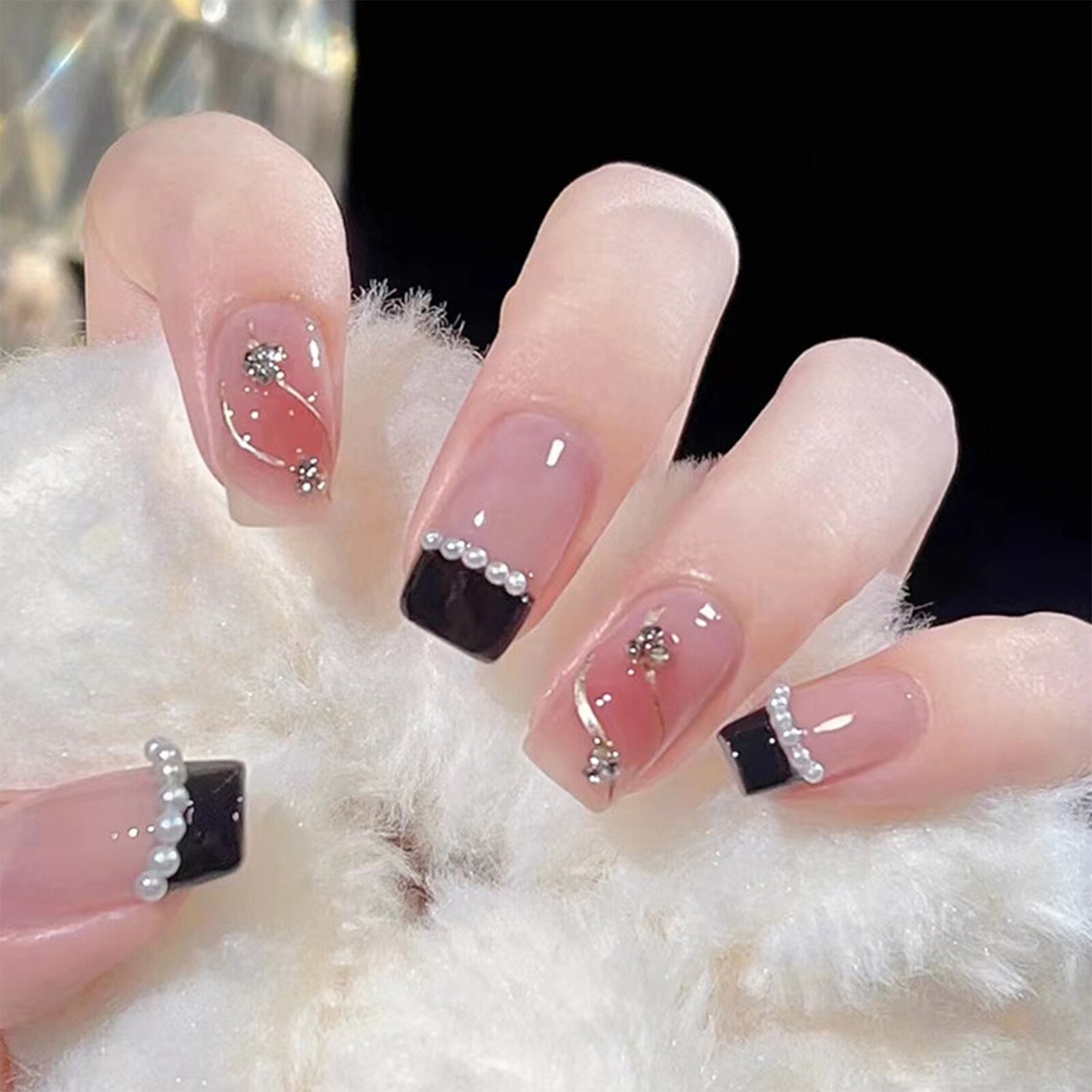 24pcs False Nail French Gold Coffee Color Coffin Fake Nail Patch Wearable Full Cover Nails for Girl Press on Nail Tips Wholesale L6