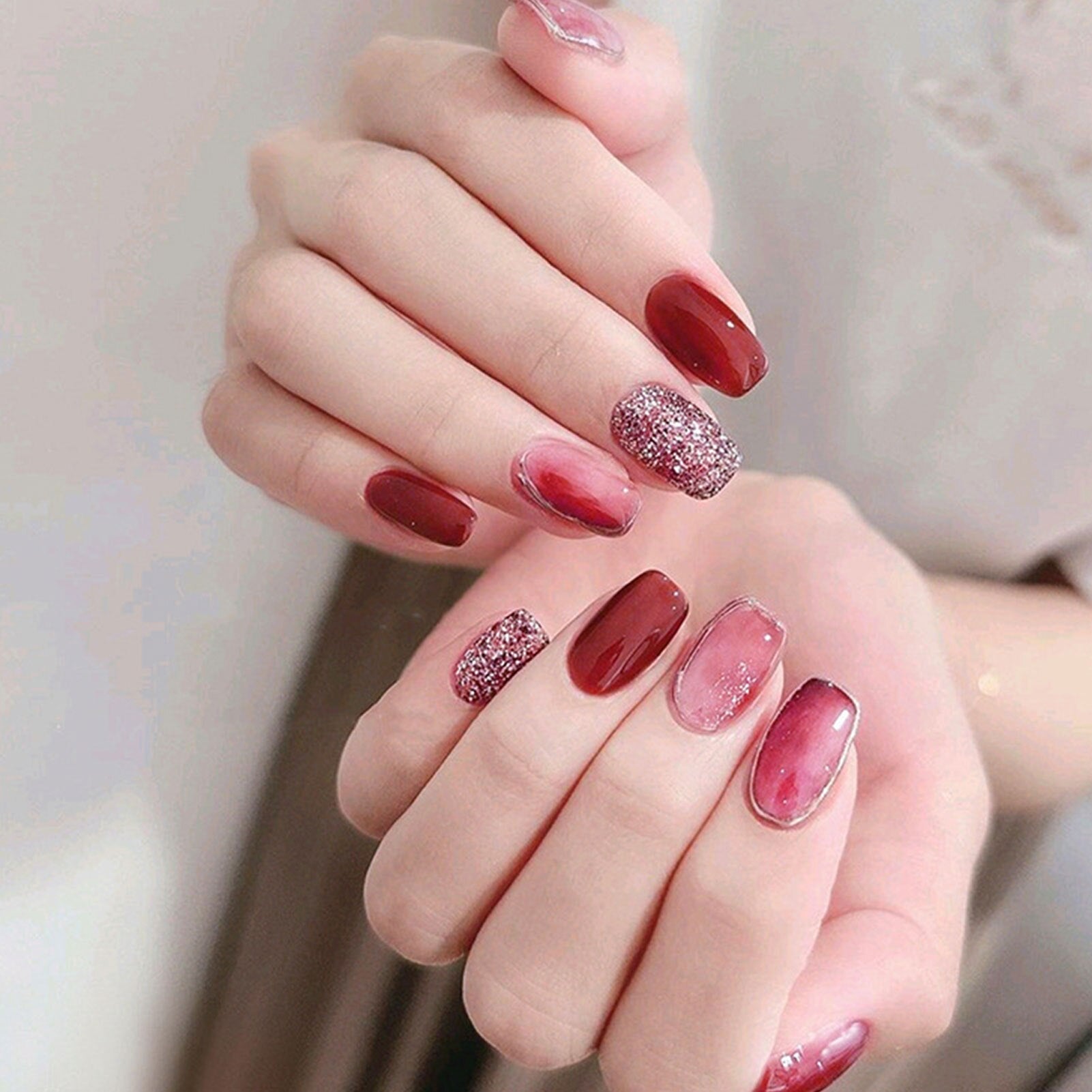 24pcs False Nail French Gold Coffee Color Coffin Fake Nail Patch Wearable Full Cover Nails for Girl Press on Nail Tips Wholesale L4