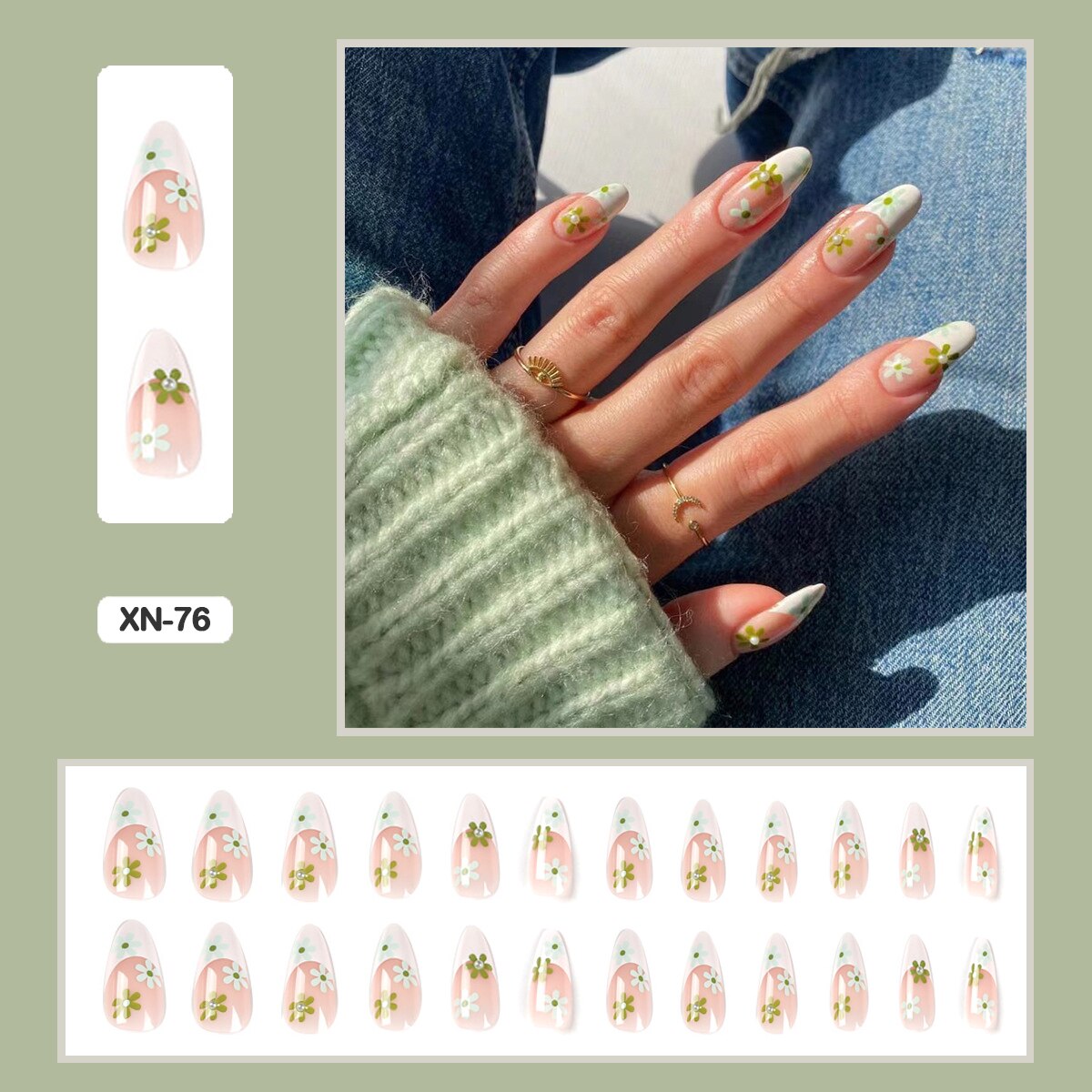 24pcs Girlish Colorful Graffiti Nail Art Fake Nails With Glue Pink Purple Short Press on False Nails With Wearing Tools XN-76