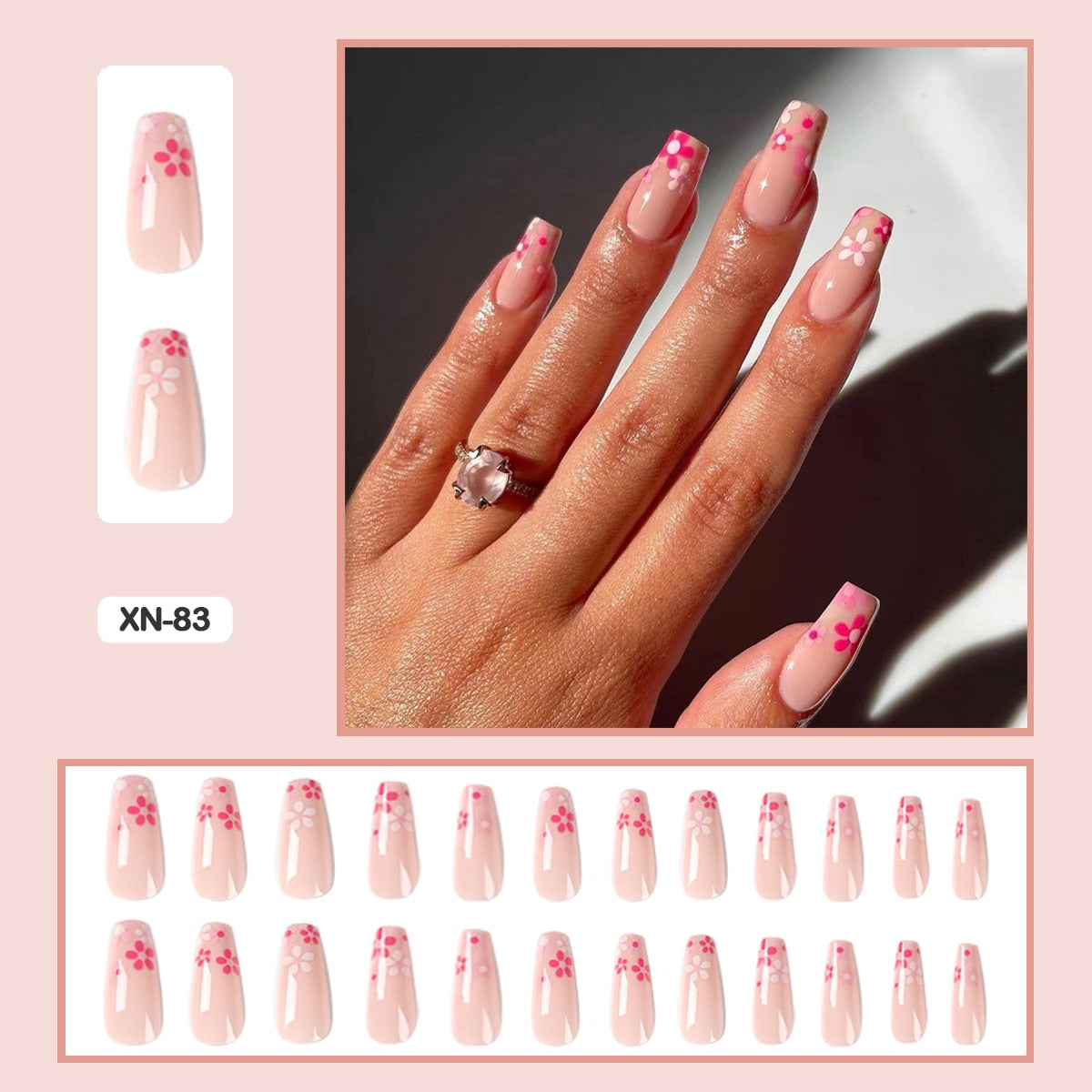 24pcs Girlish Colorful Graffiti Nail Art Fake Nails With Glue Pink Purple Short Press on False Nails With Wearing Tools XN-83