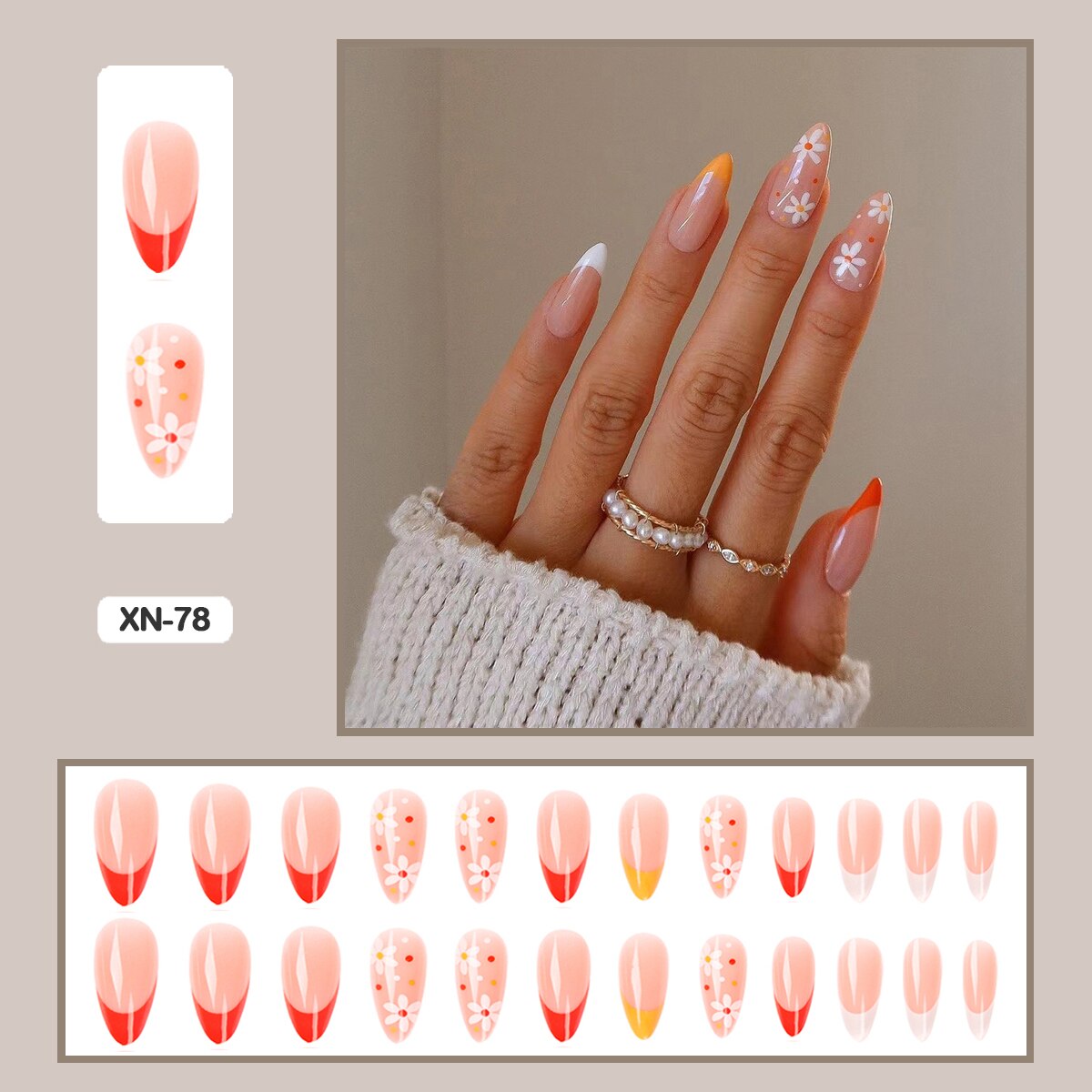 24pcs Girlish Colorful Graffiti Nail Art Fake Nails With Glue Pink Purple Short Press on False Nails With Wearing Tools XN-78