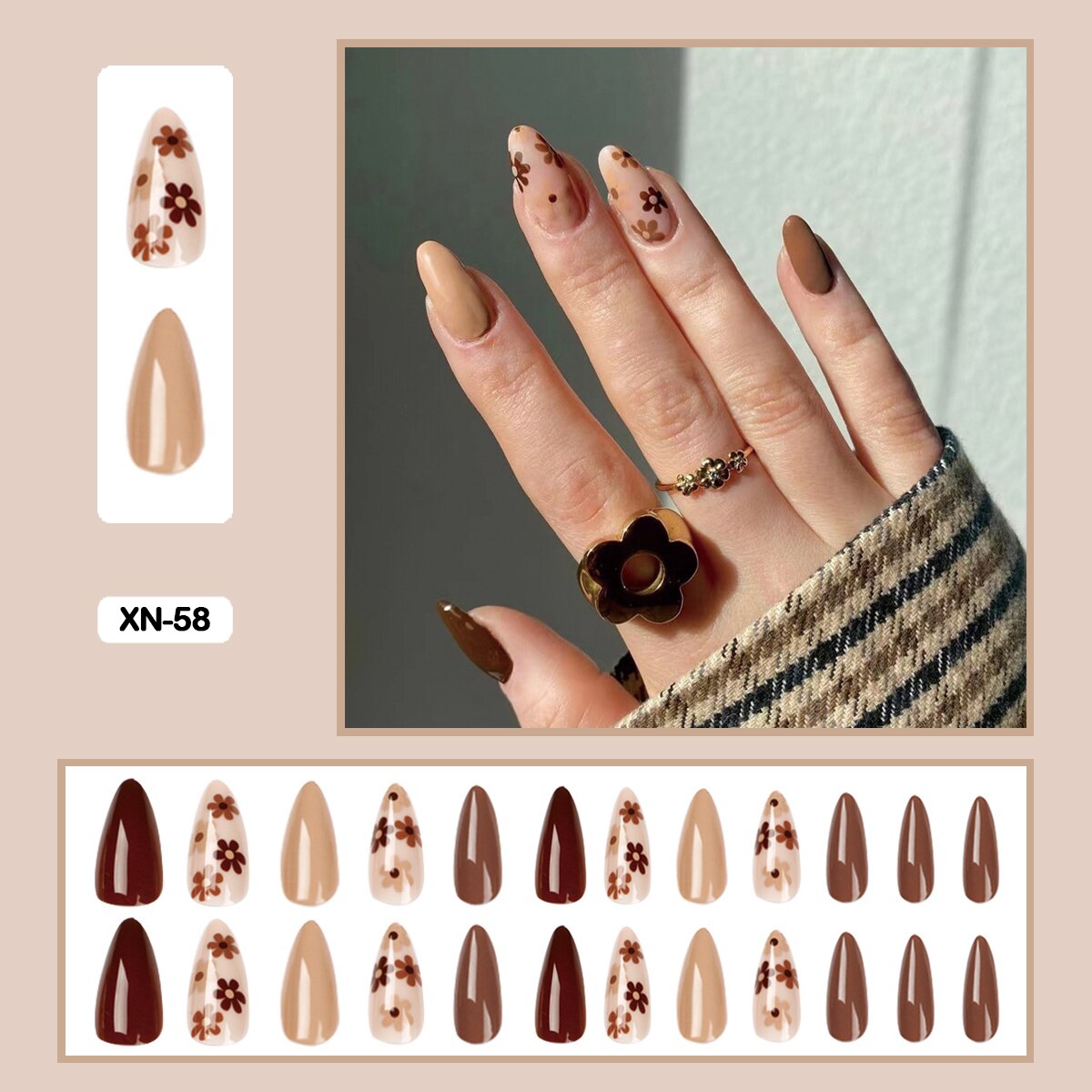 24pcs Girlish Colorful Graffiti Nail Art Fake Nails With Glue Pink Purple Short Press on False Nails With Wearing Tools XN-58