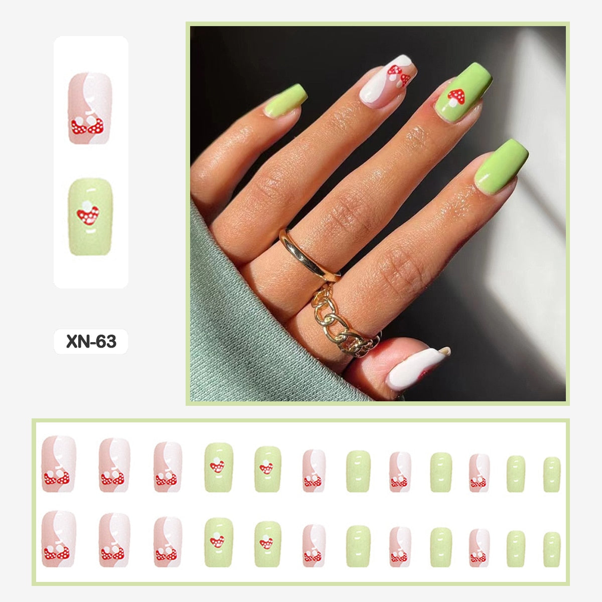 24pcs Girlish Colorful Graffiti Nail Art Fake Nails With Glue Pink Purple Short Press on False Nails With Wearing Tools XN-63