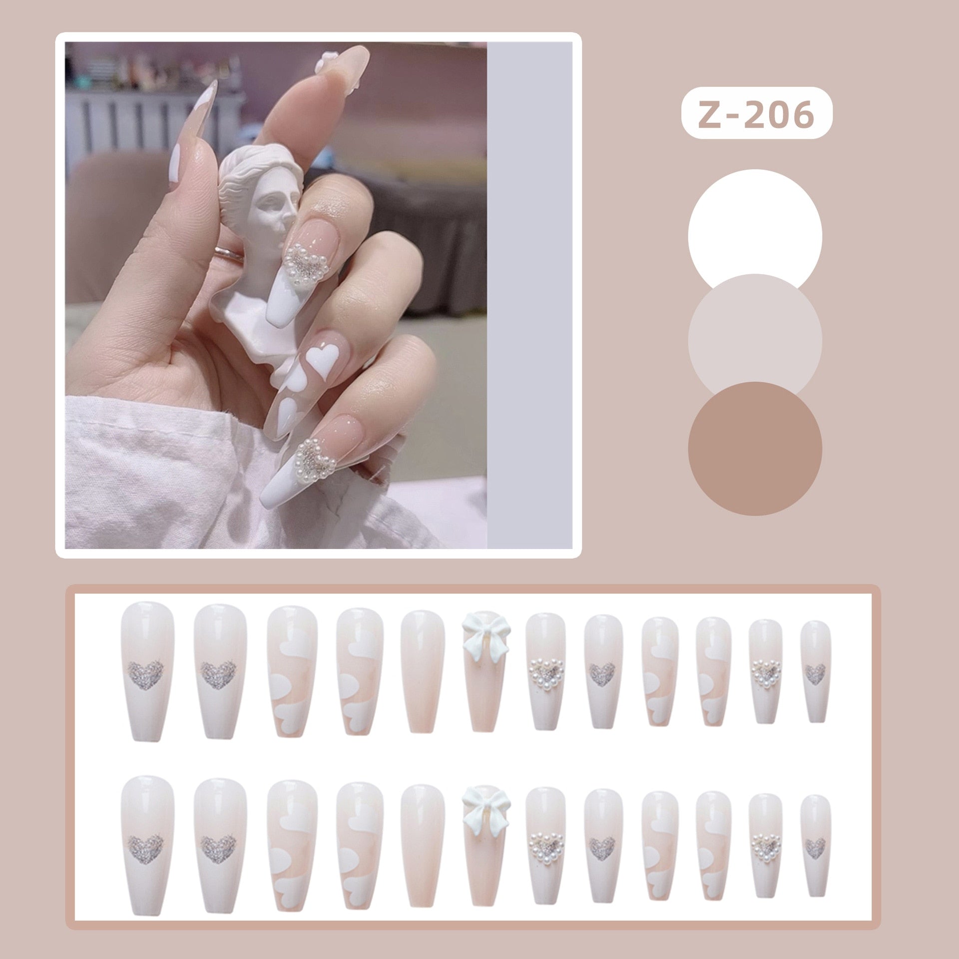24pcs Glitter Gold Diamond False Nails French Butterfly Design Press on Nail Wearable Full Cover Acrylic Nail Tips for Girls N18