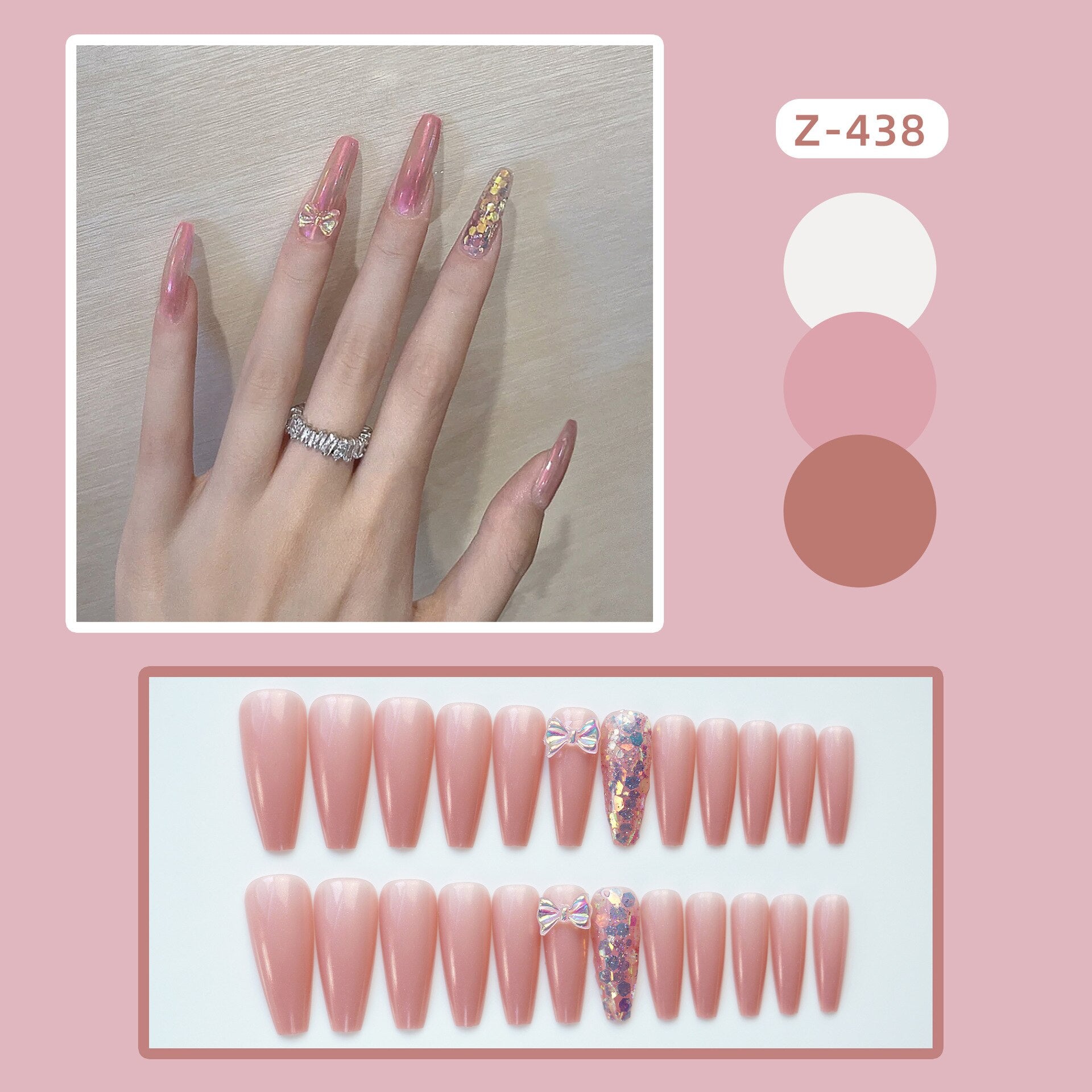 24pcs Glitter Gold Diamond False Nails French Butterfly Design Press on Nail Wearable Full Cover Acrylic Nail Tips for Girls N30