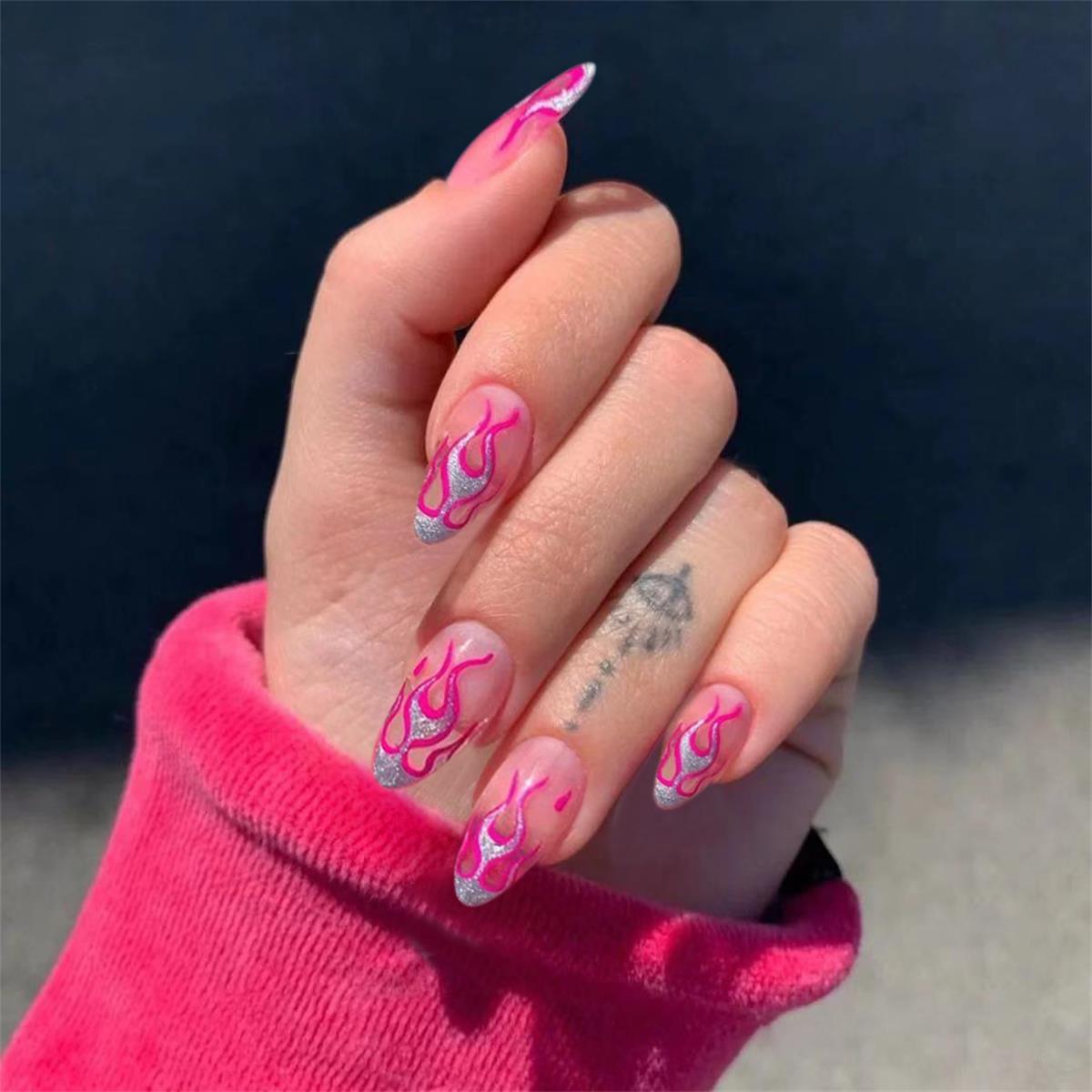 24pcs Kawaii Press on Nails y2k False Nails Set Rhinestone Acrylic Artificial Nails with Design Reusable french Long Fake Tips QX920