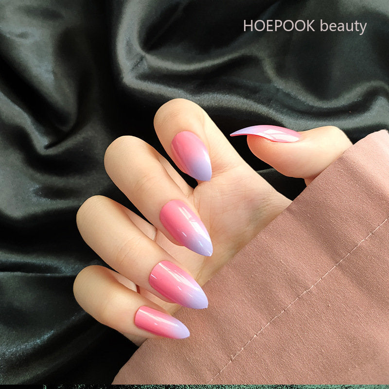 24pcs Light Green Stripe Gradient Wearing Fake Nails Seamless Removable Full Cover Long False Nails Press On Nails With Designs JP1539-B