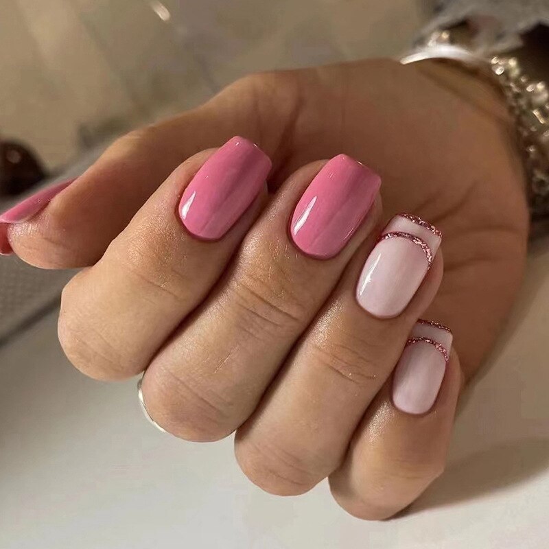 24pcs Long Ballerina Square Fake Nails French Black Line Eyes False Nails Full Cover Nail Tips Press On Nails DIY Manicure 6