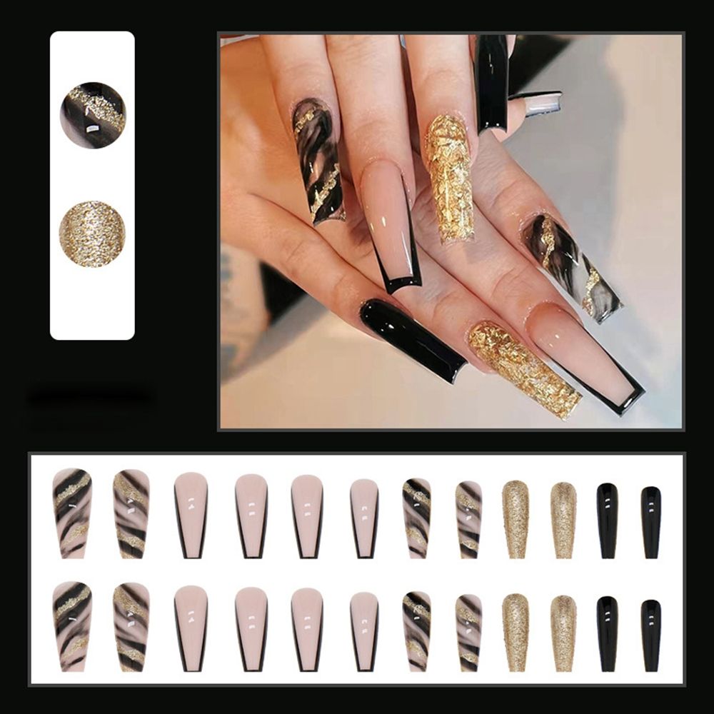 24pcs Long Ballet False Nail Full Cover Fake Nail Grey White Marble Design Nails Tip French Coffin Nails Press On Nails b11