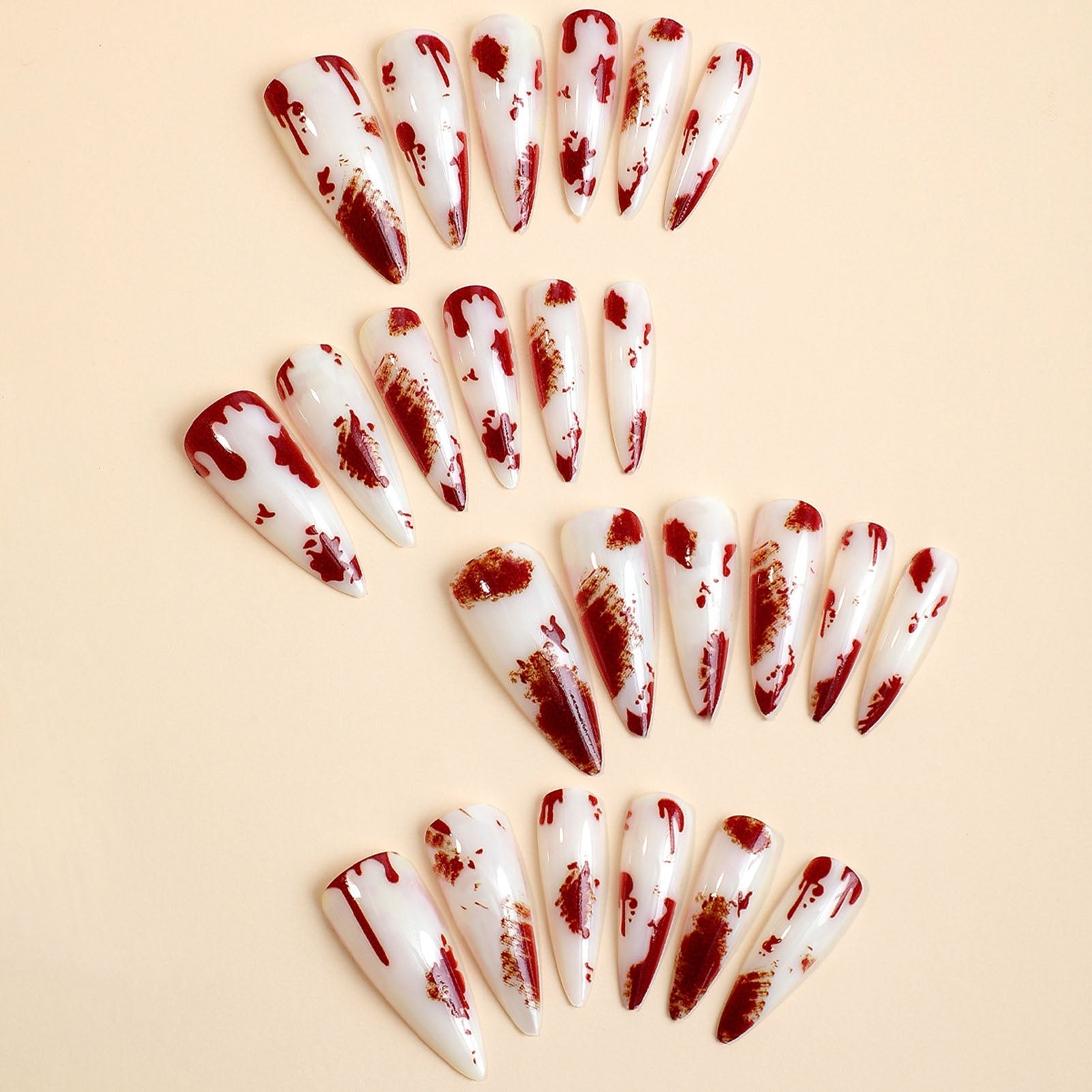 24pcs Long Pointed Halloween Nail Tips Bloodstain Decor Fake Nails Stiletto Press On False Nails Professional Manicure Nail Art