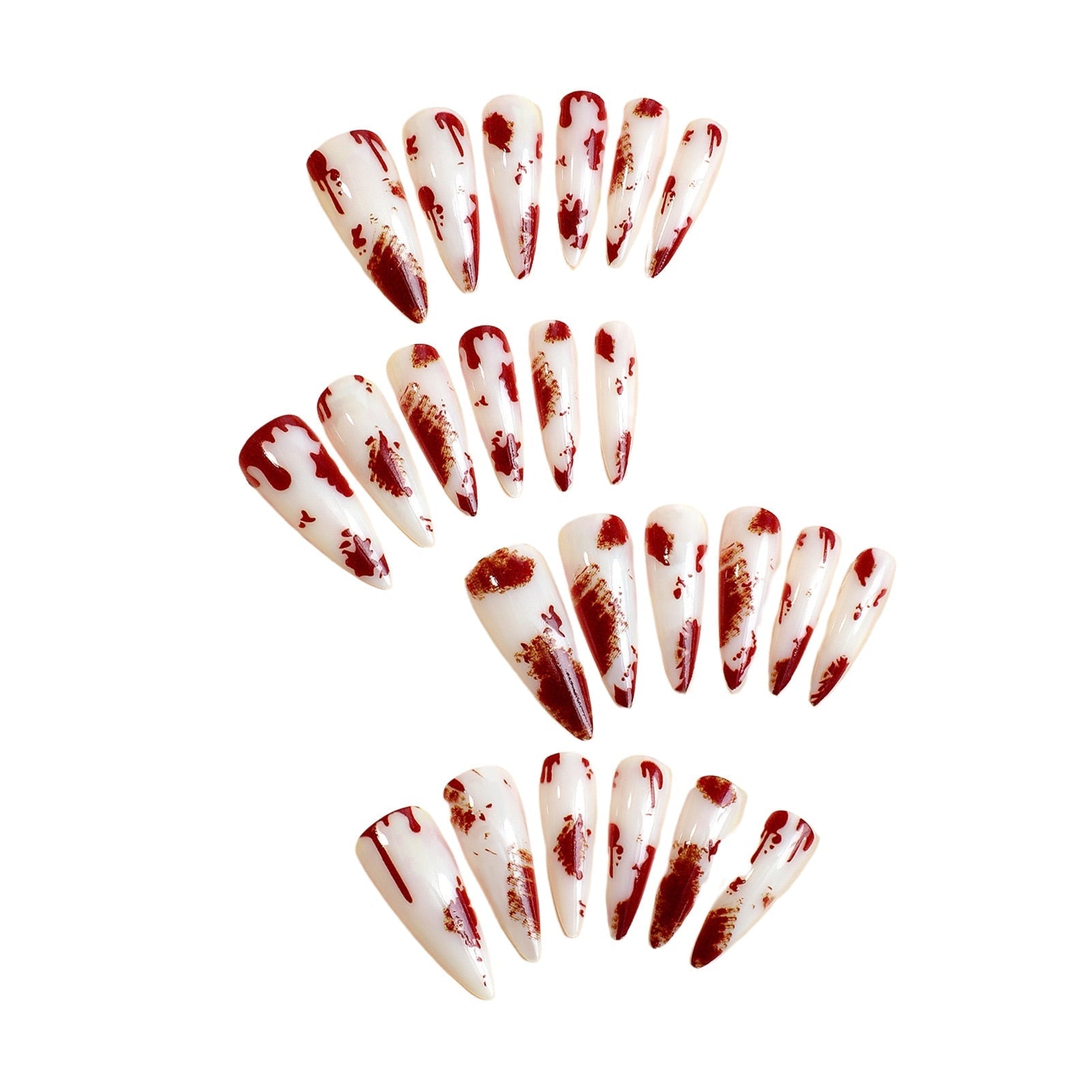24pcs Long Pointed Halloween Nail Tips Bloodstain Decor Fake Nails Stiletto Press On False Nails Professional Manicure Nail Art