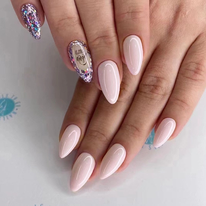 24pcs Long Stiletto False Nails wave Peals decorated Wearable French Fake Nails Press On Nails Leopard print Almond Manicure Tip 894