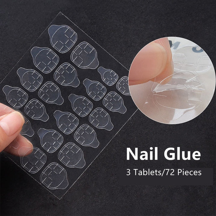 24pcs Nail Art Fake Nails with Glitter and Lines in Shape of Water Drop Square Press on False Nails With Glue and Wearing Tools Nail Glue