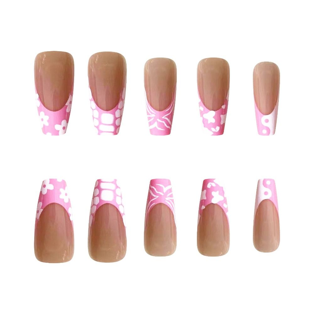 24pcs New Ballerina Fake Nails Leopard French Crocodile Cow Print Full Cover Nail Tips Press on Nails DIY Detachable False Nails