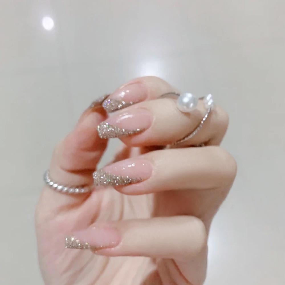 24pcs Rhinestone Design Fake Nails Shiny Bridal Women Lady party nail DIy Decorations Press On nail Tips False Nail Patch 292104