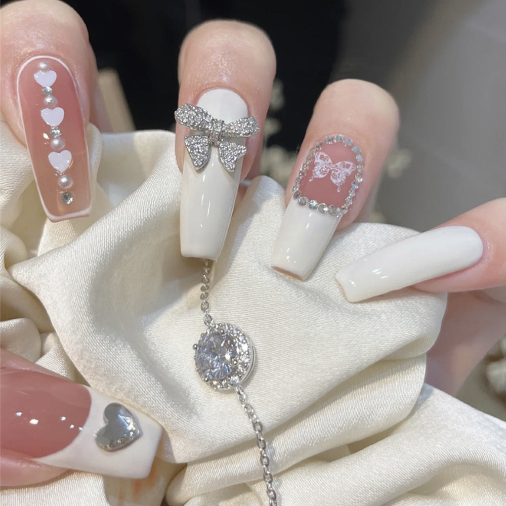 24pcs Rhinestone Design Fake Nails Shiny Bridal Women Lady party nail DIy Decorations Press On nail Tips False Nail Patch 378714