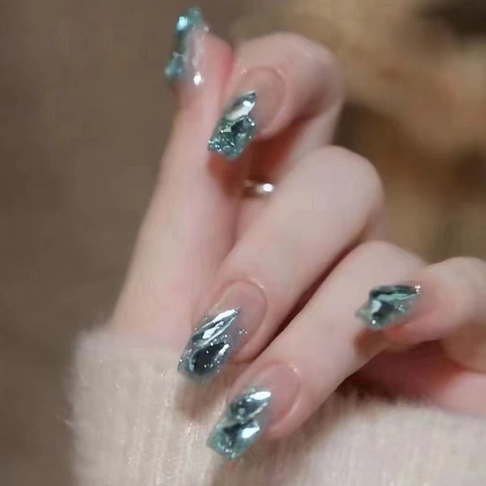 24pcs Rhinestone Design Fake Nails Shiny Bridal Women Lady party nail DIy Decorations Press On nail Tips False Nail Patch 392831